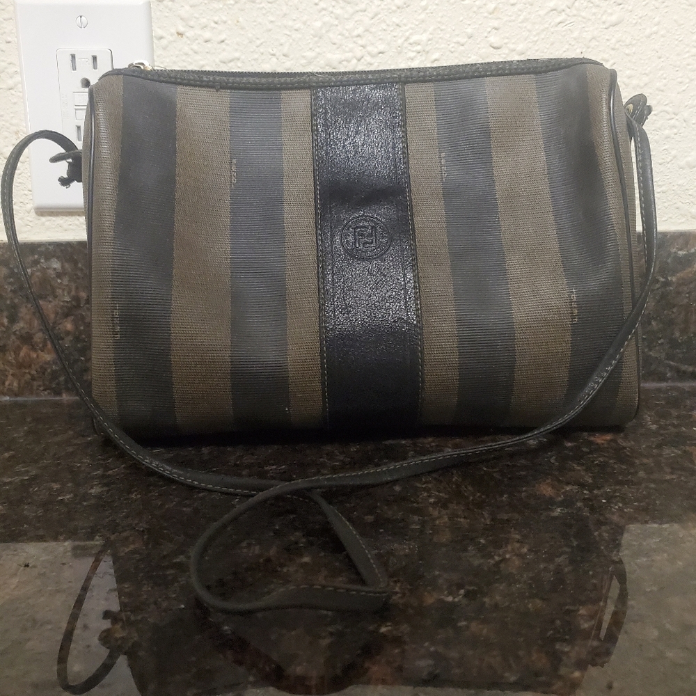 Fendi Black and Brown Striped Crossbody Bag